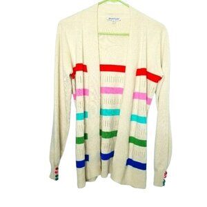 NorthStyle Rainbow Cardigan Open Front Knit Ribbed Hem Multicolor buttons NWOT S